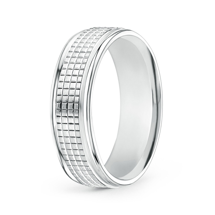 7 130 High Polished Comfort Fit Pattern Wedding Band in 10K White Gold 