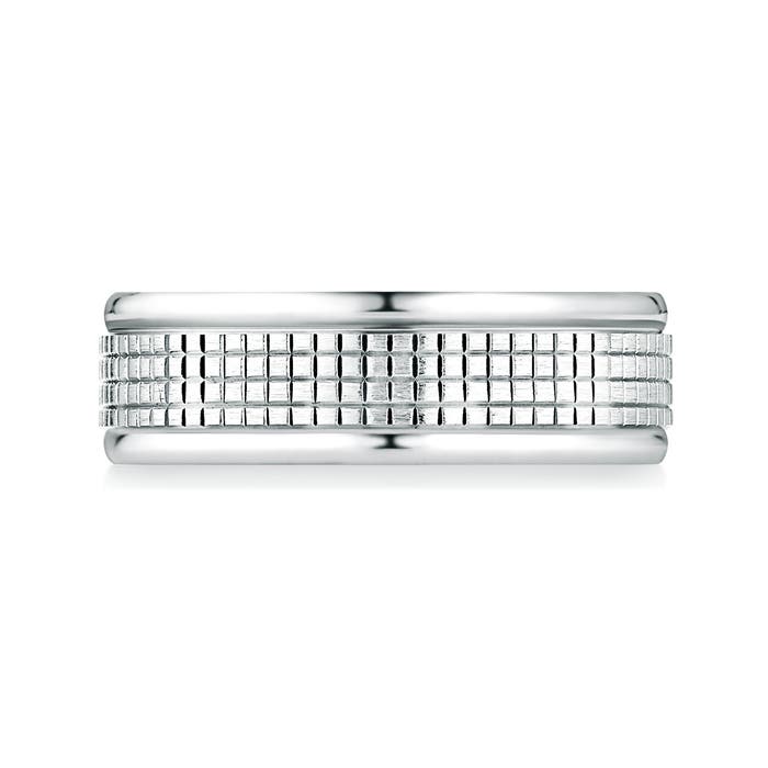 7 130 High Polished Comfort Fit Pattern Wedding Band in White Gold - side 1