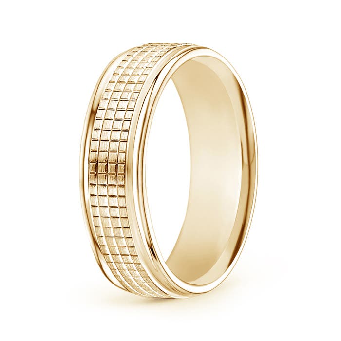 7 60 High Polished Comfort Fit Pattern Wedding Band in Yellow Gold