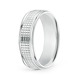 7 75 High Polished Comfort Fit Pattern Wedding Band in White Gold