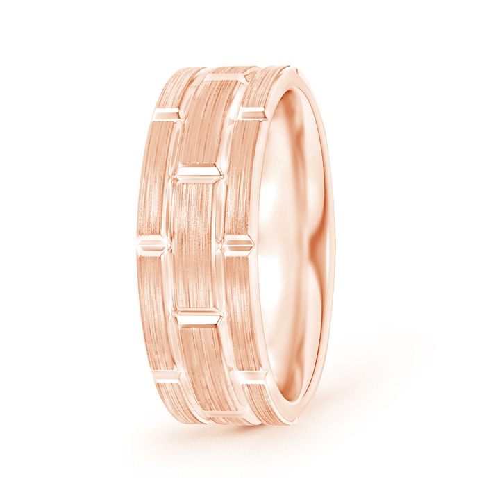 8 60 Brushed Finish Men's Brick Pattern Wedding Band in Rose Gold