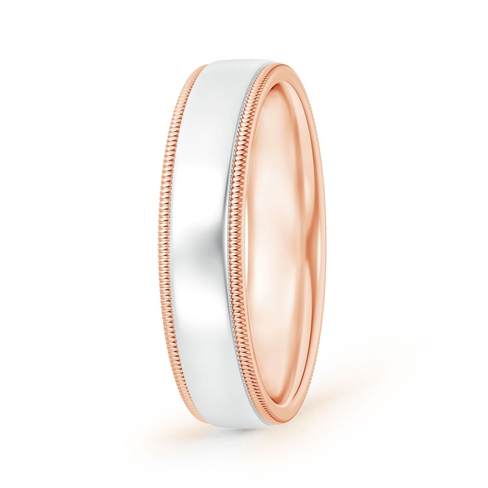 5.5 75 Milgrain-Edged Polished Comfort-Fit Men's Wedding Band in Two Tone in Rose Gold White Gold 