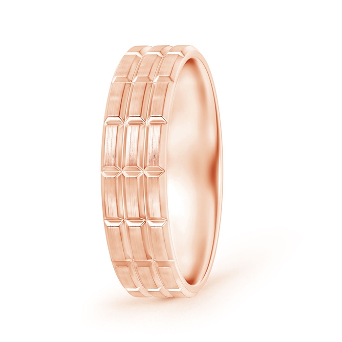 6.18 60 Satin Finish Brickwork Pattern Comfort-Fit Wedding Band for Men in Rose Gold