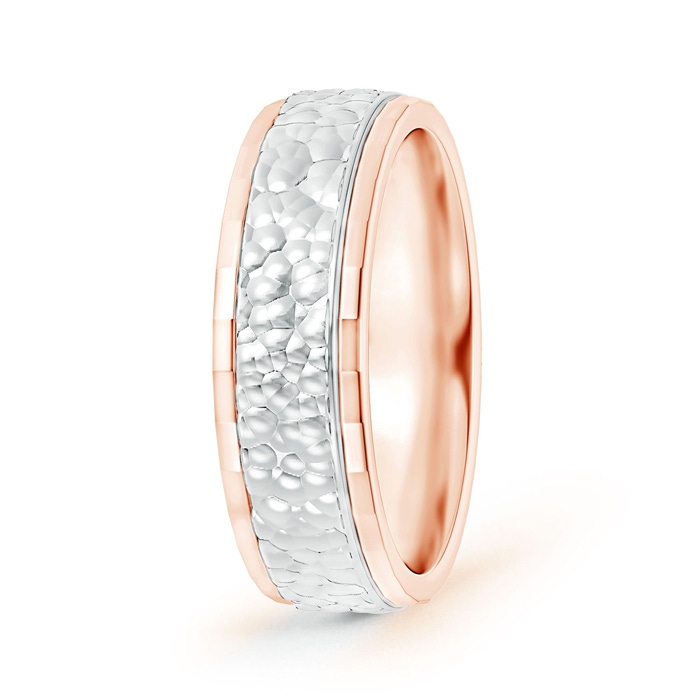 6.98 60 Mirror-Cut Edged Hammered Comfort-Fit Wedding Band in Two Tone in Rose Gold White Gold