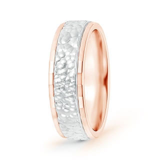 6.98 75 Mirror-Cut Edged Hammered Comfort-Fit Wedding Band in Two Tone in Rose Gold White Gold