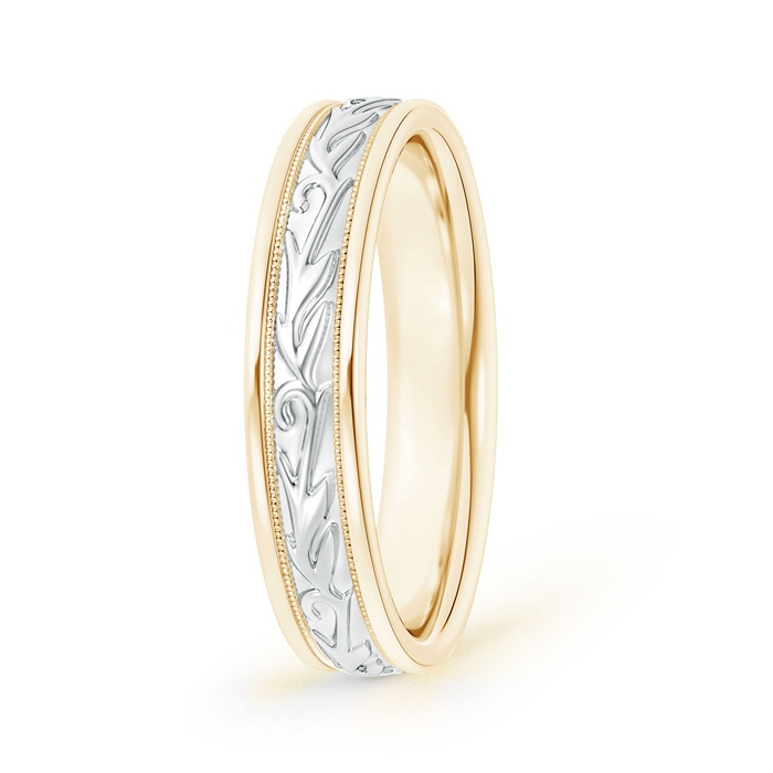 5 100 Milgrain-Edged Leaf and Vine Pattern Wedding Band for Him in White Gold Yellow Gold