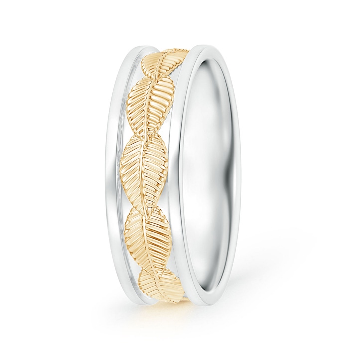 7 60 Braided Leaf Pattern Comfort-Fit Men's Wedding Band in Two Tone in White Gold Rose Gold