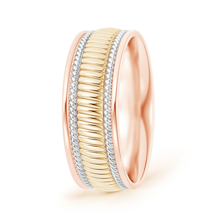 8 120 Centre Braided Coil Comfort-Fit Men's Wedding Band in Tri Colour in Rose Gold Yellow Gold White Gold
