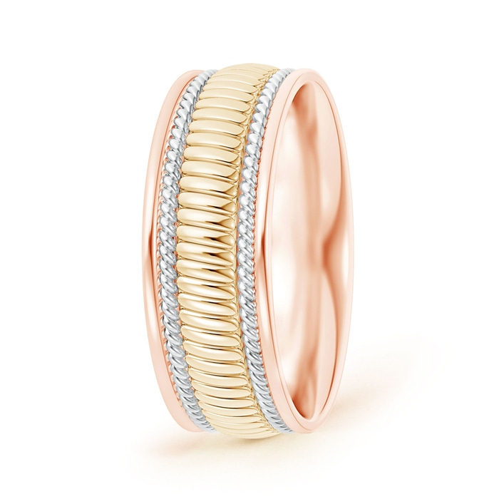 8 95 Centre Braided Coil Comfort-Fit Men's Wedding Band in Tri Colour in Rose Gold Yellow Gold White Gold