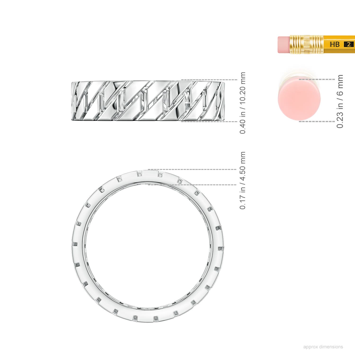 6.1 100 Men's Octagon-Shaped Link Band in S999 Silver - ruler