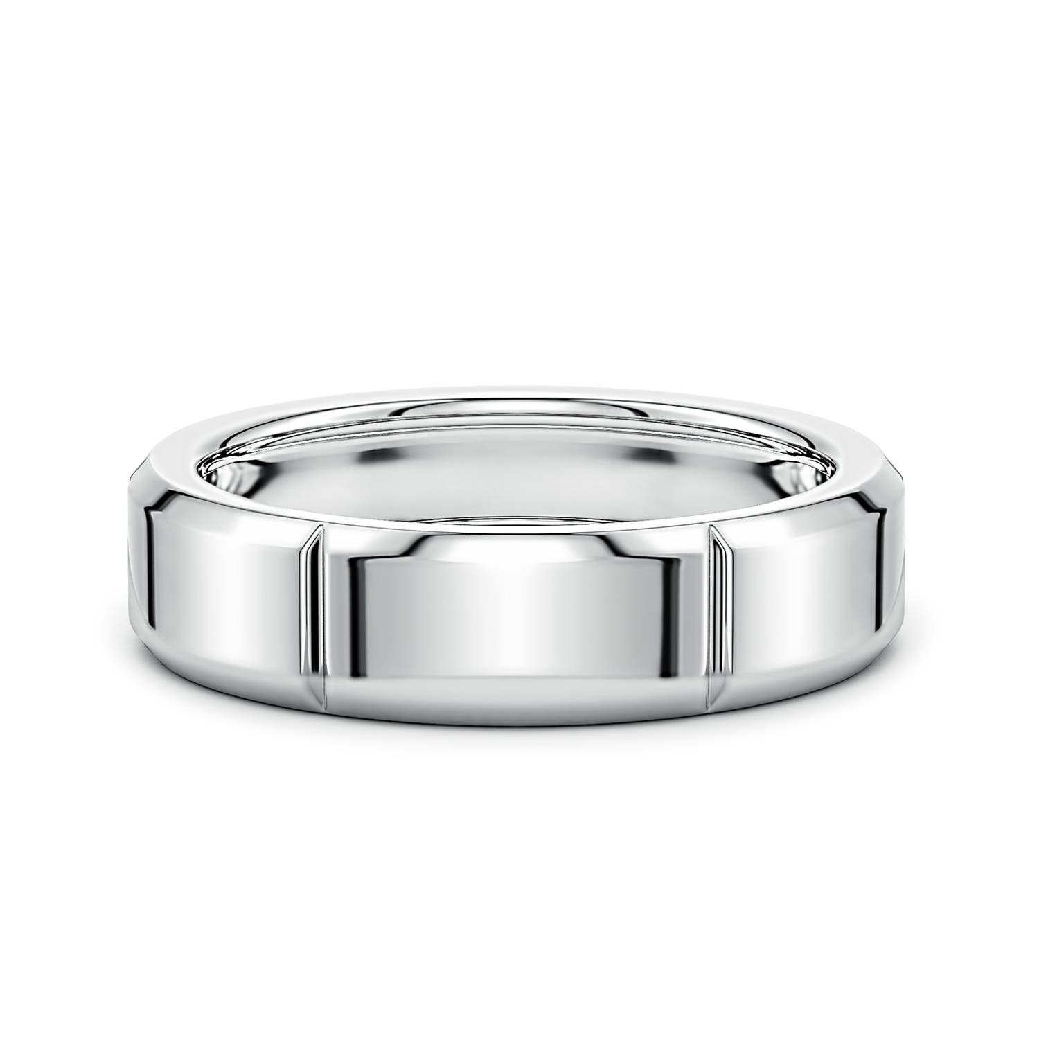 6 Men's Linear Beveled Edge Band in 18K White Gold