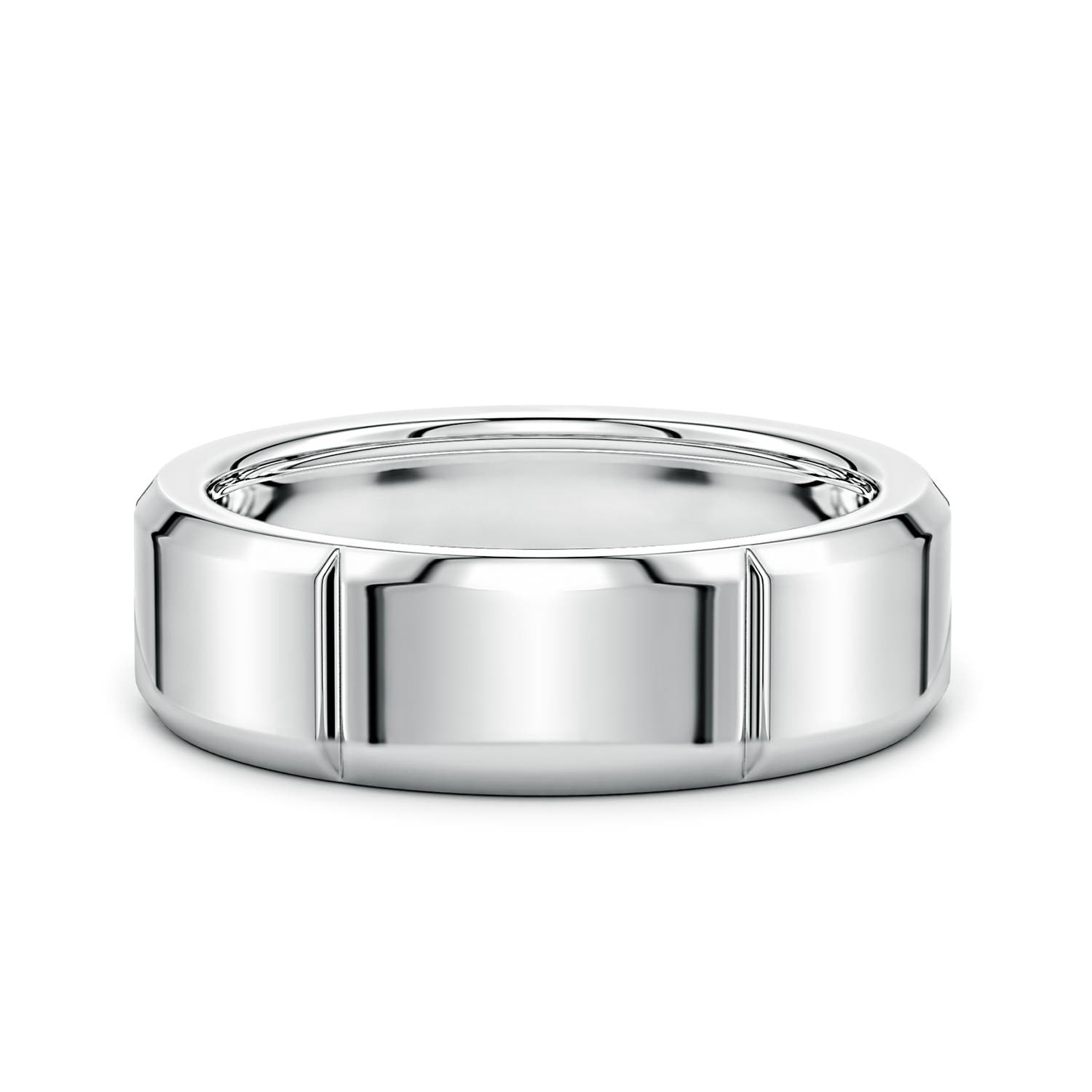 7 Men's Linear Beveled Edge Band in 18K White Gold