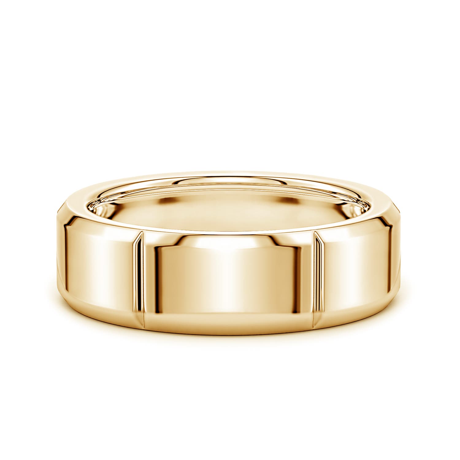 7 Men's Linear Beveled Edge Band in Yellow Gold