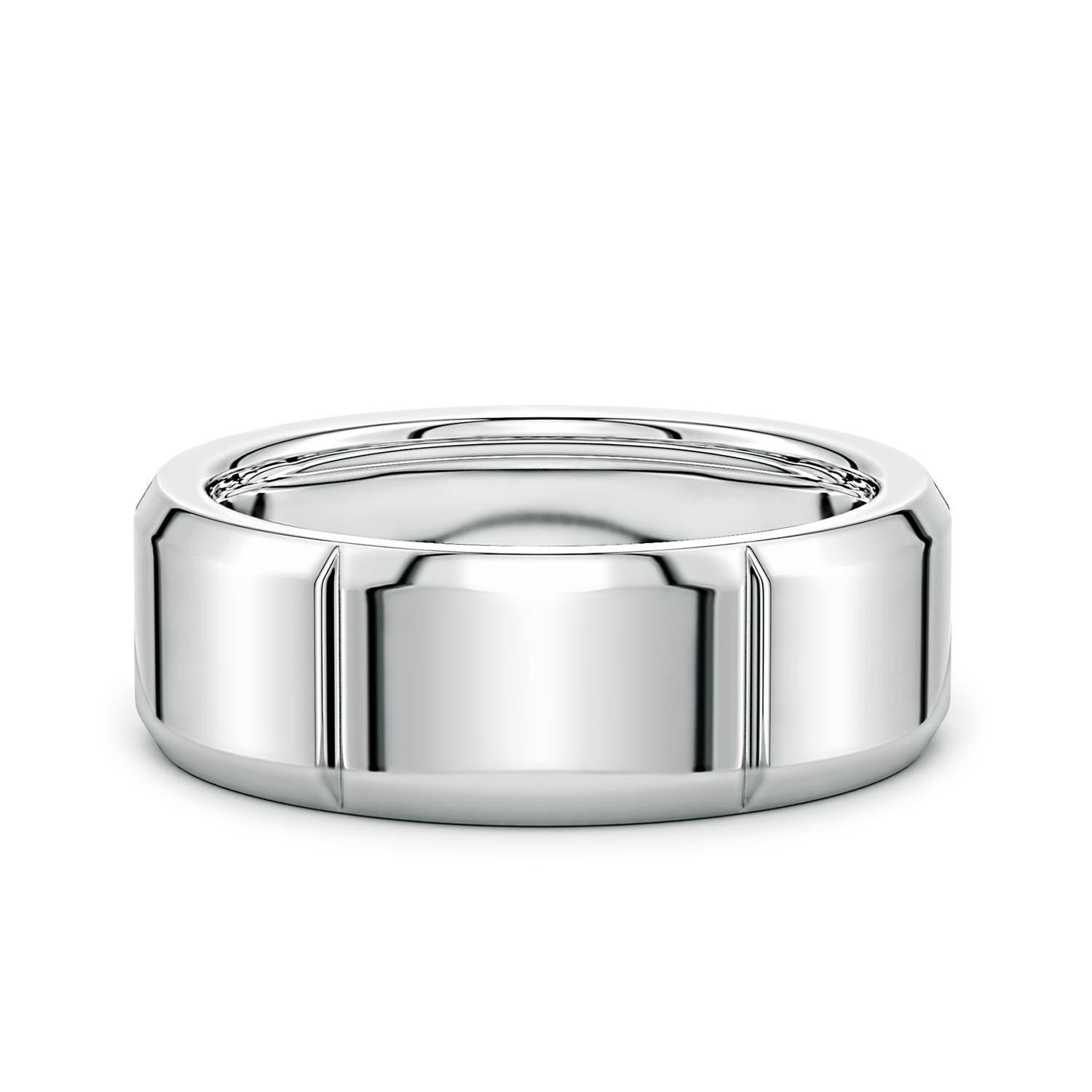 8 Men's Linear Beveled Edge Band in White Gold