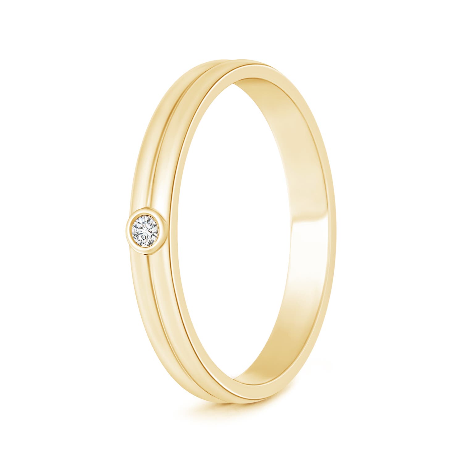 2mm HSI2 Bezel Set Solitaire Diamond Band For Him in 100 Yellow Gold