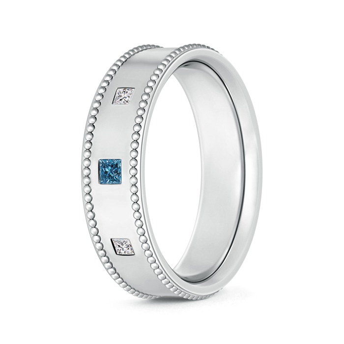 2.5mm AAA 3 Stone Princess White & Enhanced Blue Diamond Men's Wedding Band in 100 P950 Platinum