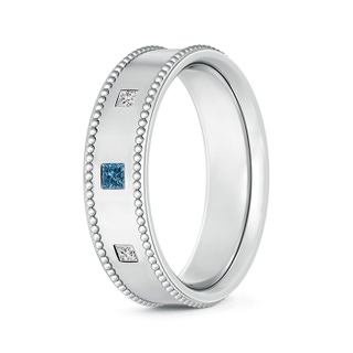 2.5mm AAA 3 Stone Princess White & Enhanced Blue Diamond Men's Wedding Band in 75 White Gold