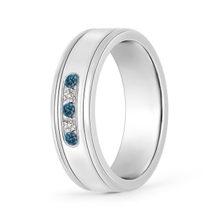 2mm AAA Blue and White Diamond Five Stone Grooved Wedding Band in 75 9K White Gold