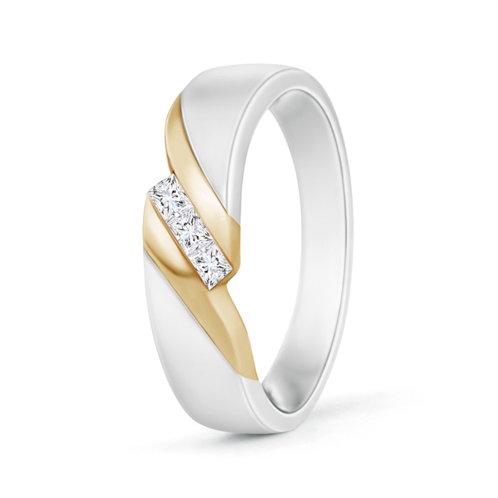 2.5mm GVS2 Two Tone Diagonal Channel Diamond 3 Stone Band for Him in 45 White Gold Yellow Gold