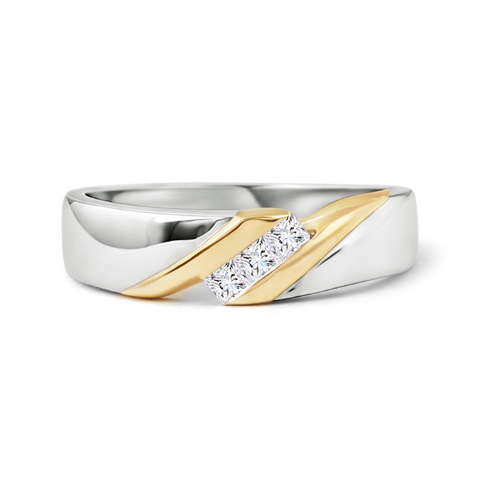 2.5mm GVS2 Two Tone Diagonal Channel Diamond 3 Stone Band for Him in 45 White Gold Yellow Gold side 299