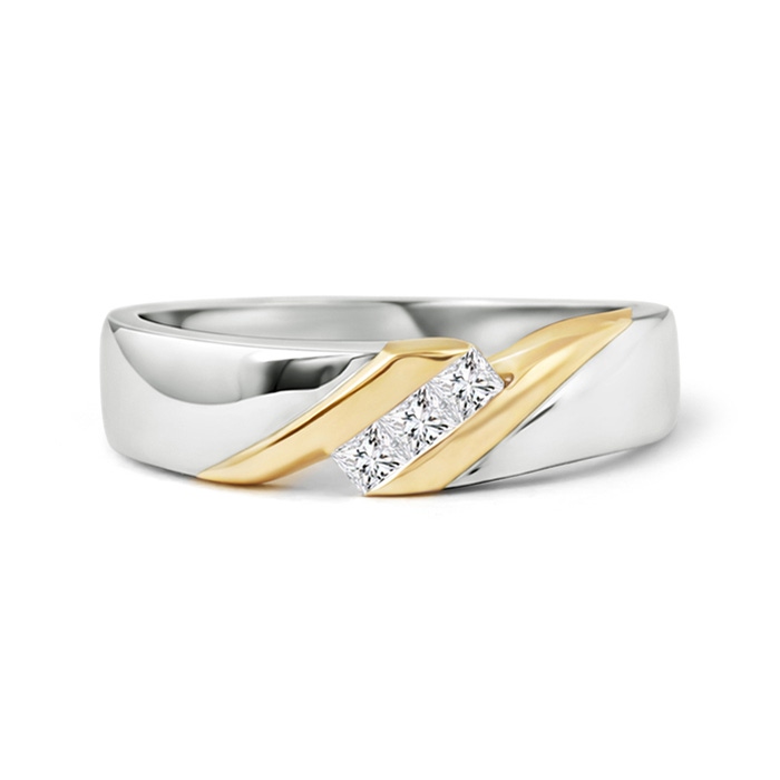 2.5mm HSI2 Two Tone Diagonal Channel Diamond 3 Stone Band for Him in 65 White Gold Yellow Gold side 299