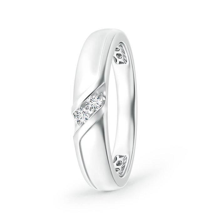 Slanted Channel-Set Diamond Two Stone Wedding Ring