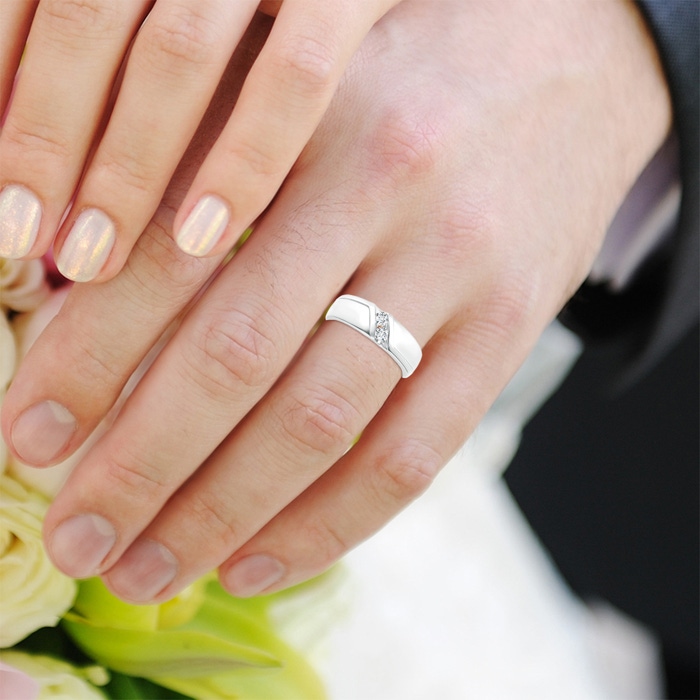 3.2mm GVS2 Slanted Channel-Set Diamond Two Stone Wedding Band in White Gold body-hand