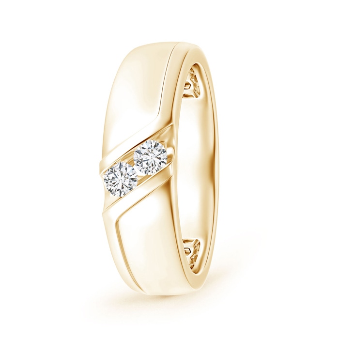 3.2mm HSI2 Slanted Channel-Set Diamond Two Stone Wedding Band in Yellow Gold 