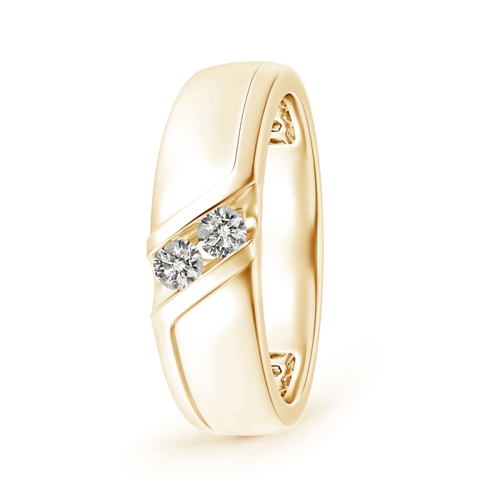 3.2mm KI3 Slanted Channel-Set Diamond Two Stone Wedding Band in Yellow Gold 