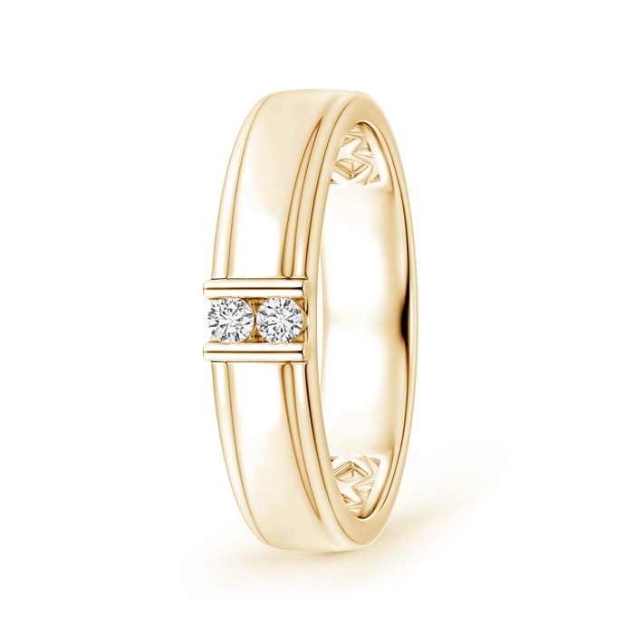 2.3mm HSI2 Channel Grooved Diamond Two Stone Wedding Band in Yellow Gold