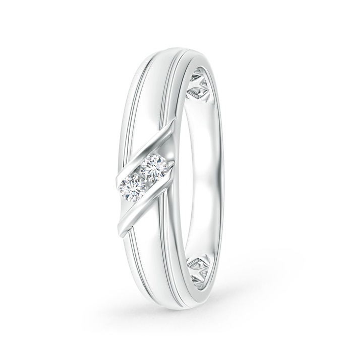 2.3mm GVS2 Diagonal Two Stone Diamond Wedding Band with Ridged-Edge in White Gold