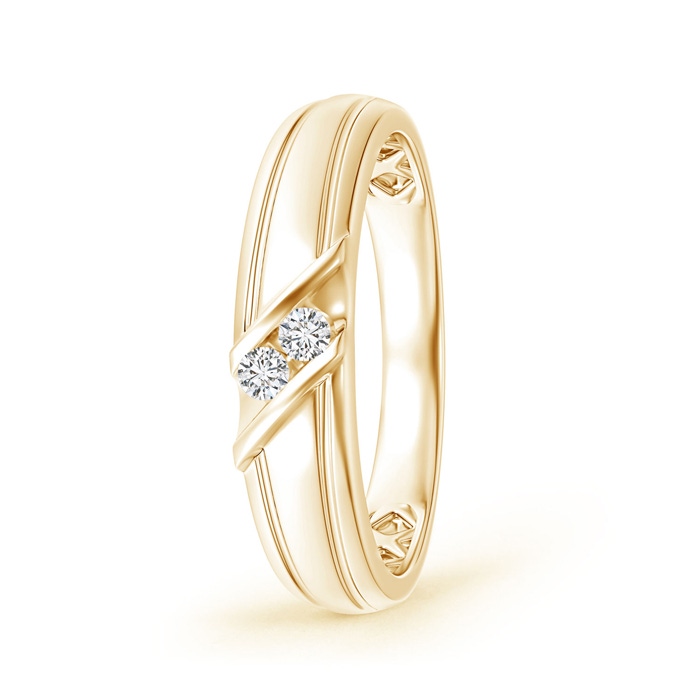 2.3mm HSI2 Diagonal Two Stone Diamond Wedding Band with Ridged-Edge in Yellow Gold 