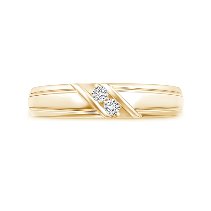 2.3mm HSI2 Diagonal Two Stone Diamond Wedding Band with Ridged-Edge in Yellow Gold side-2