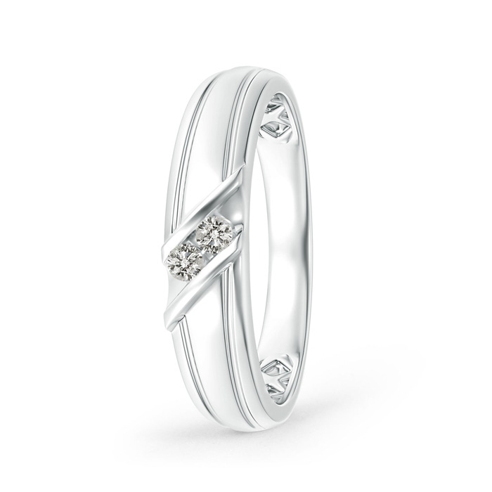2.3mm KI3 Diagonal Two Stone Diamond Wedding Band with Ridged-Edge in White Gold 