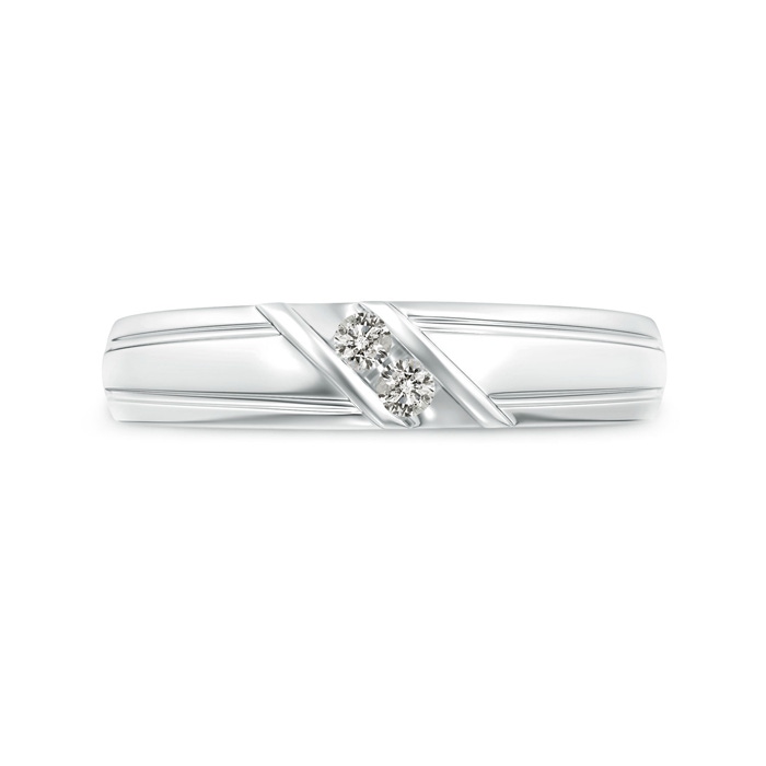 2.3mm KI3 Diagonal Two Stone Diamond Wedding Band with Ridged-Edge in White Gold side-2