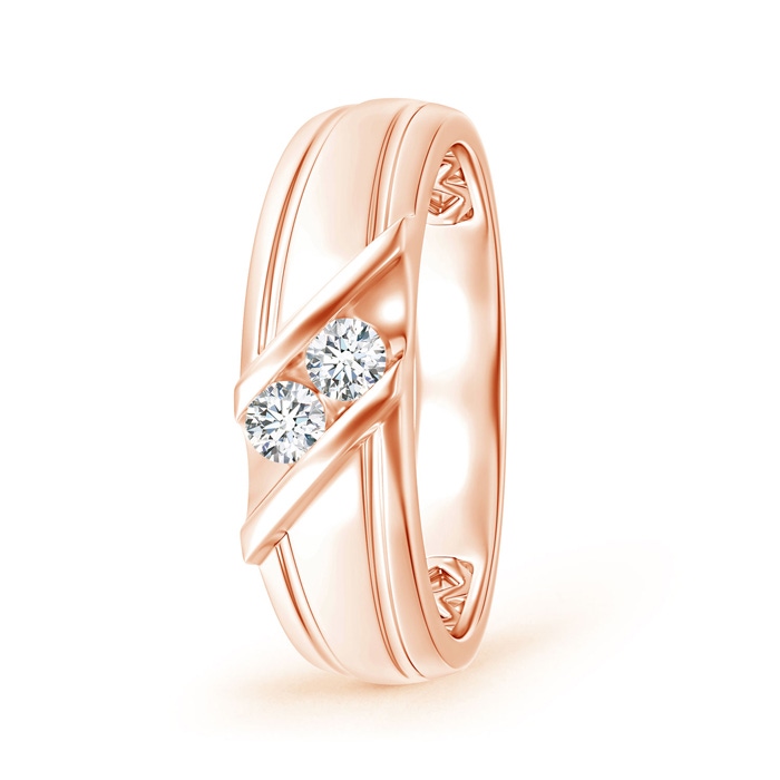 3.2mm GVS2 Diagonal Two Stone Diamond Wedding Band with Ridged-Edge in Rose Gold