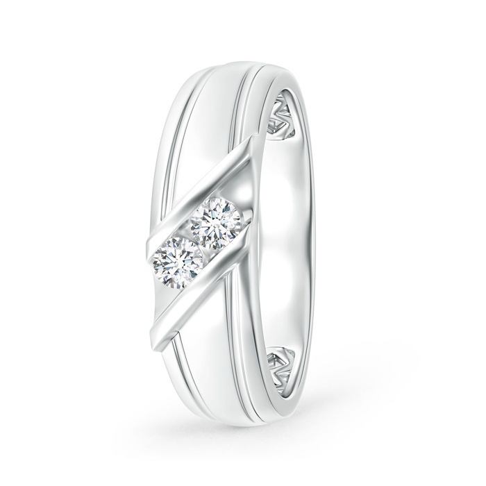 3.2mm GVS2 Diagonal Two Stone Diamond Wedding Band with Ridged-Edge in White Gold