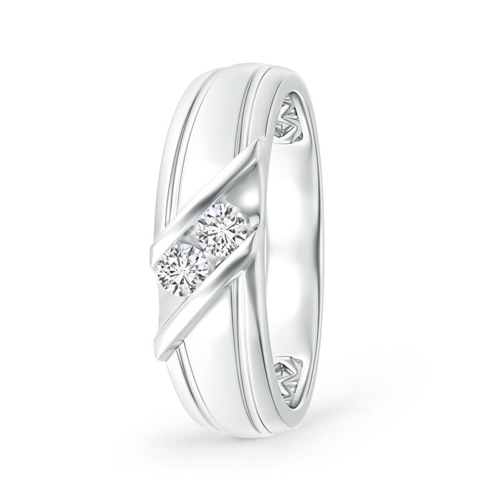 3.2mm HSI2 Diagonal Two Stone Diamond Wedding Band with Ridged-Edge in White Gold 