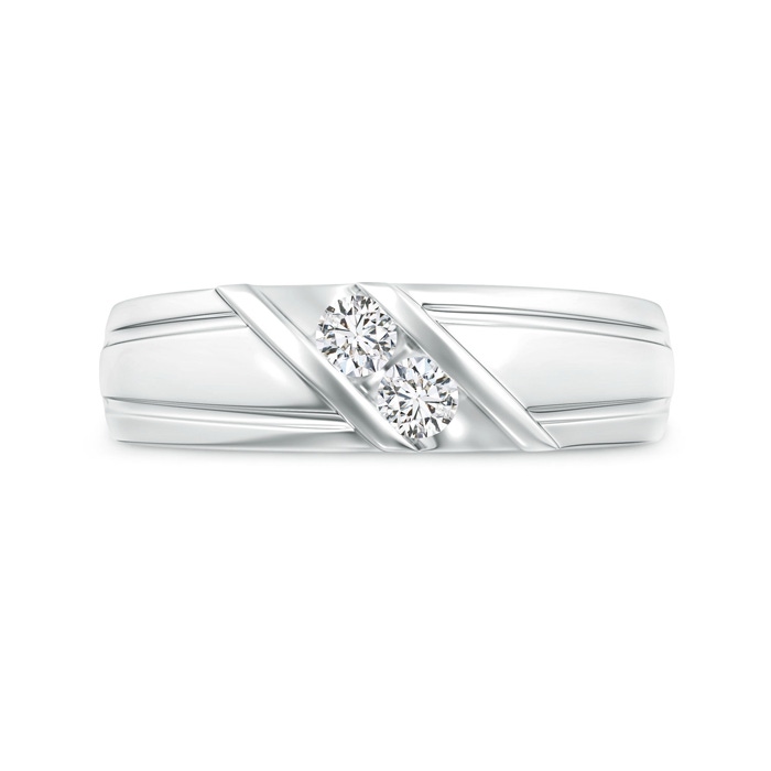 3.2mm HSI2 Diagonal Two Stone Diamond Wedding Band with Ridged-Edge in White Gold side-2