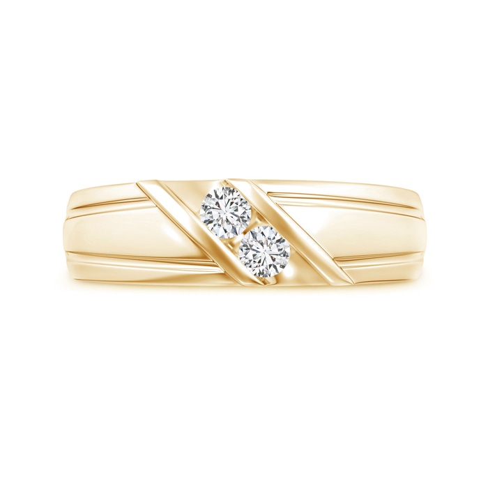 3.2mm HSI2 Diagonal Two Stone Diamond Wedding Band with Ridged-Edge in Yellow Gold side-2
