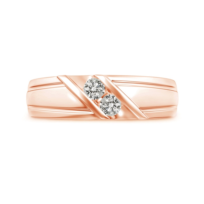 3.2mm KI3 Diagonal Two Stone Diamond Wedding Band with Ridged-Edge in Rose Gold side-2