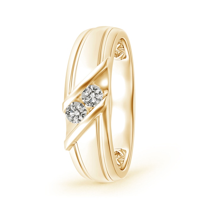 3.2mm KI3 Diagonal Two Stone Diamond Wedding Band with Ridged-Edge in Yellow Gold 