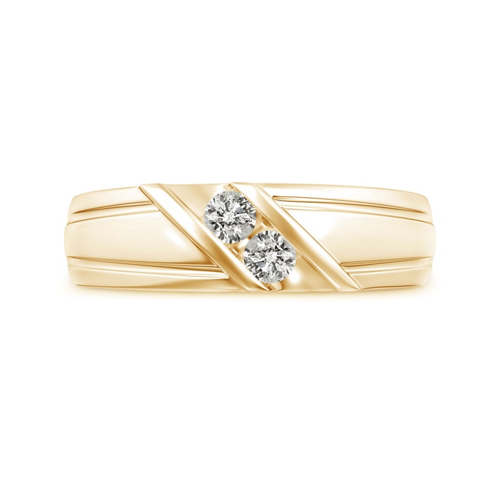 3.2mm KI3 Diagonal Two Stone Diamond Wedding Band with Ridged-Edge in Yellow Gold side-2