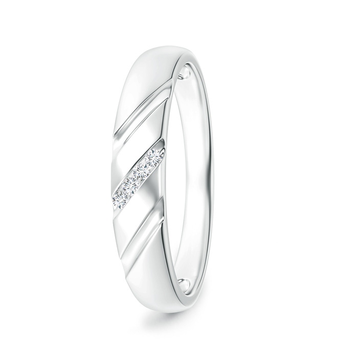 1.45mm GVS2 Triple-Ribbed Channel Set Diamond Men's Wedding Band in White Gold