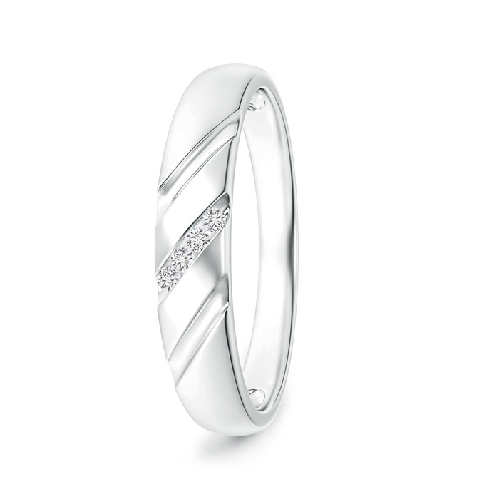 1.45mm HSI2 Triple-Ribbed Channel Set Diamond Men's Wedding Band in White Gold 