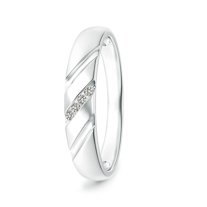 1.45mm KI3 Triple-Ribbed Channel Set Diamond Men's Wedding Band in White Gold 
