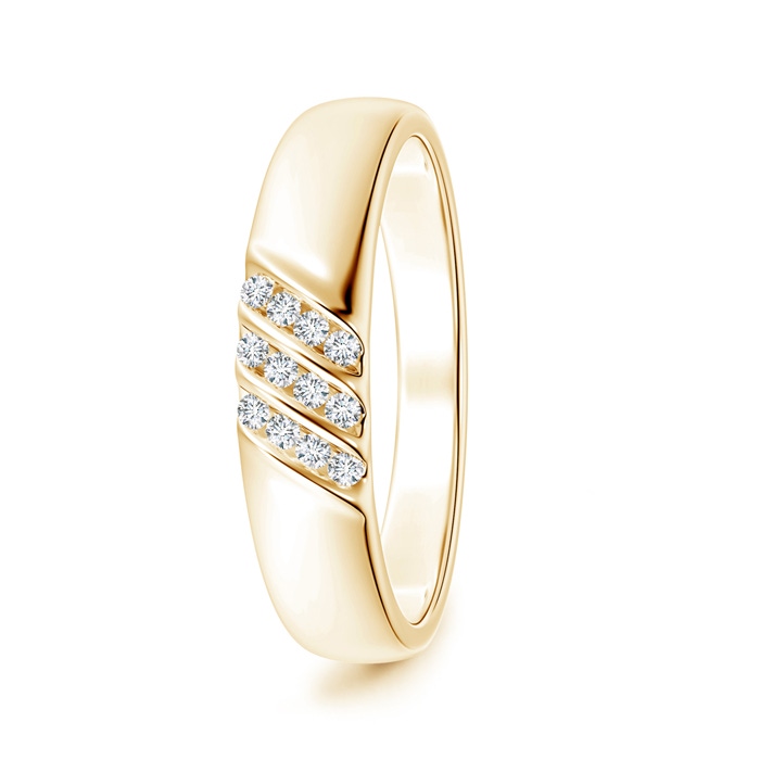 1.4mm GVS2 Triple Grooved Diagonal Diamond Men's Wedding Band in Yellow Gold 