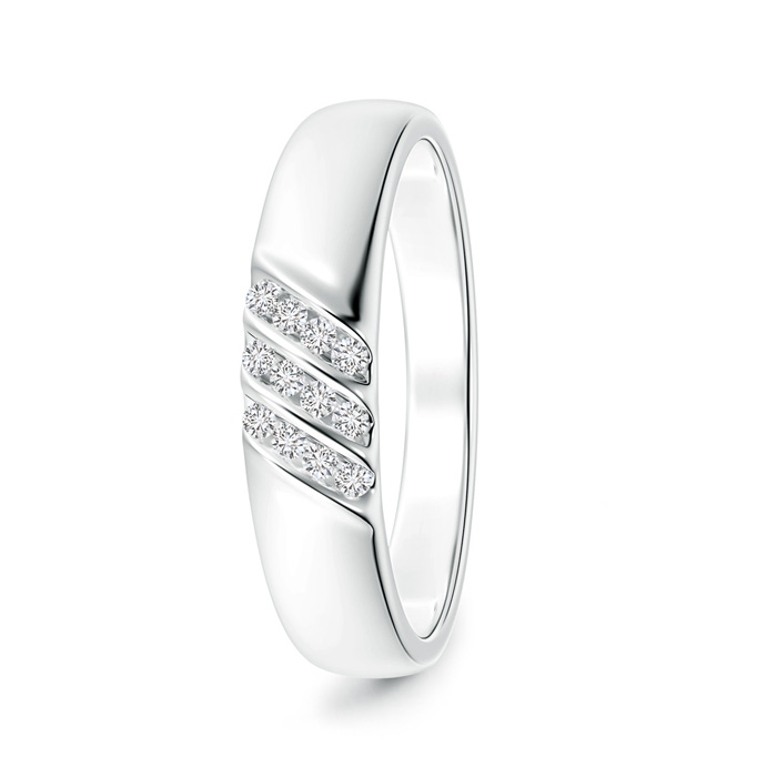 1.4mm HSI2 Triple Grooved Diagonal Diamond Men's Wedding Band in White Gold 