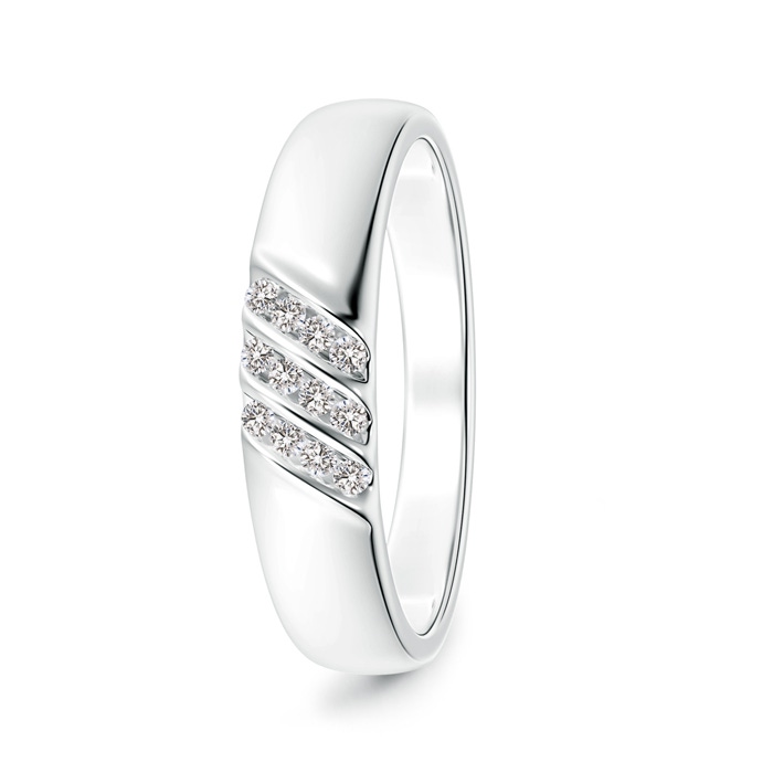 1.4mm IJI1I2 Triple Grooved Diagonal Diamond Men's Wedding Band in White Gold 