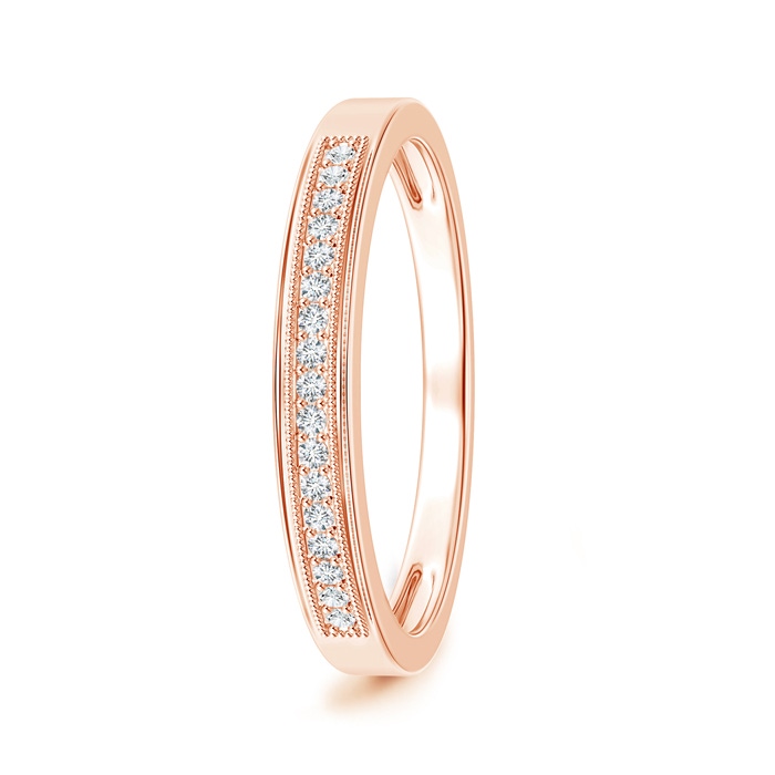 1.2mm GVS2 Milgrain-Edged Pavé Set Diamond Half Eternity Men's Wedding Band in Rose Gold 